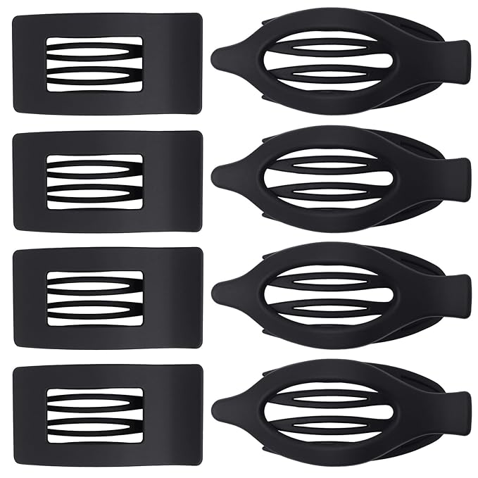 8Pcs French Flat Hair Clips for Women 2 Styles Claw Clips for Girls Matte Flat Hair Claw Clips for Thin and Thick Hair Large Non-slip Strong Hold Hair Accessories for Women (Black)