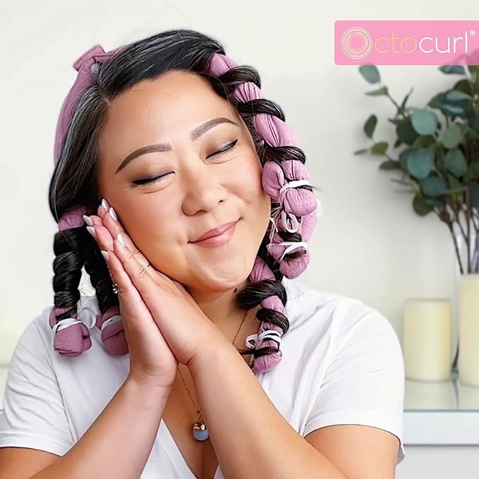 Octocurl Heatless Hair Curler - No Headband Octopus Curler - Overnight Curls for Short Hair (QMax - Mauve)