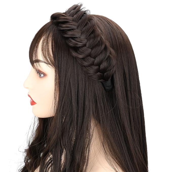 DIGUAN Wide Messy Braided Headband With Teeth Synthetic Hair Plaited Headband High Elasticity Braids Chunky Fishtail Braided Hair Band Hairpiece for Girls Women Beauty Accessory (Dirty Blonde)