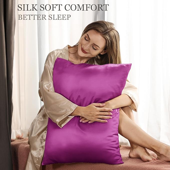 Adubor 100% Silk Pillowcase - Mulberry Silk Pillow Cases, 23 Momme 6A Grade Fibers, Silk Pillow Case for Hair and Skin Health, with Hidden Zipper (King 20''×36'', Dark Purple, 1PC)
