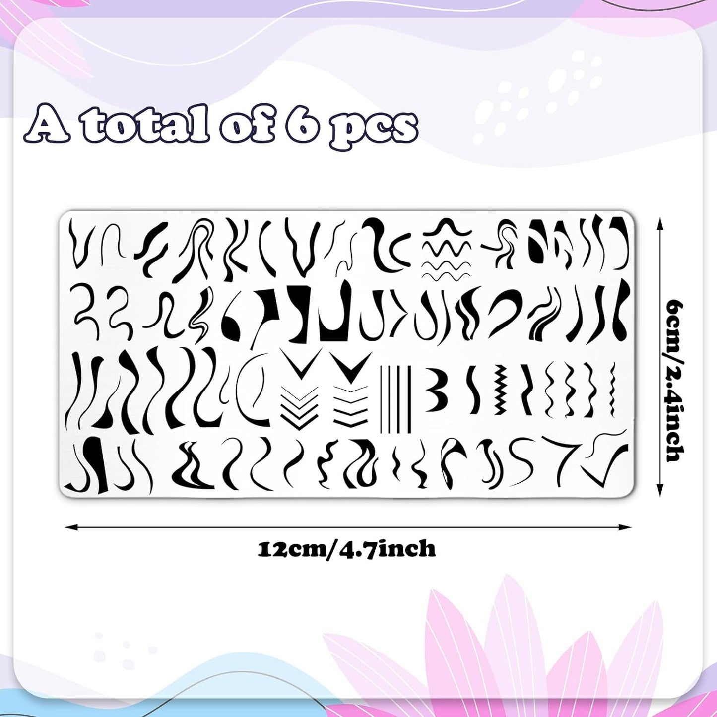 Whaline 6Pcs French Line Nail Plates Stamping Set Minimalism Wave Stripe Stamp Templates Nail Art Plates For DIY Print Manicure Salon Design