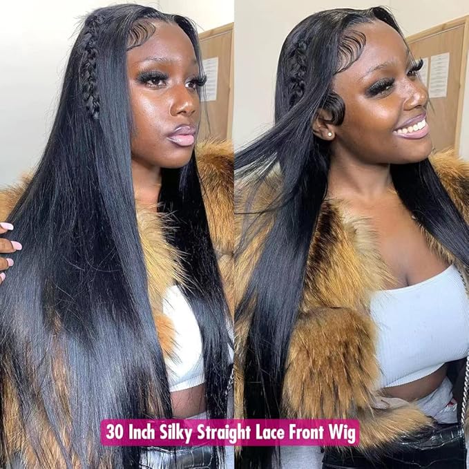 Iris Queen 12A Straight 30 Inch HD Full Lace Front Human Hair Wigs Pre Plucked 180 Density 13x4 Transparent Lace Frontal Wig for Black Women Brazilian Natural Black Hair