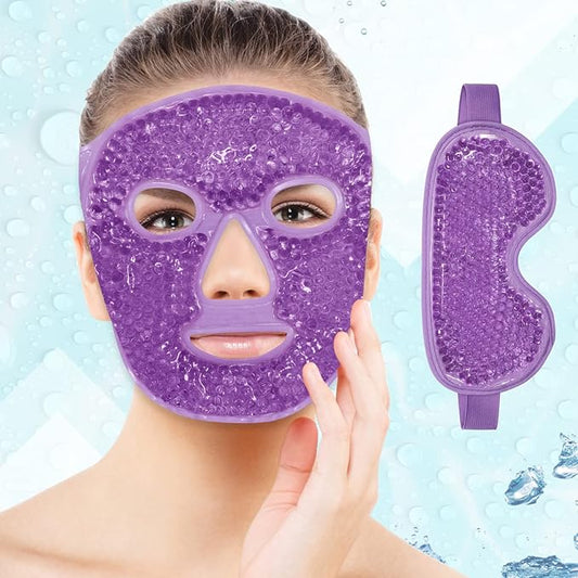 Ice Face Mask Reusable and Cold Gel Eye Mask for Puffiness/Dark Circles/Eye Bags/Dry Eyes/Headaches/Migraines/Stress Relief, Ice Pack for Eyes & Face (Purple)