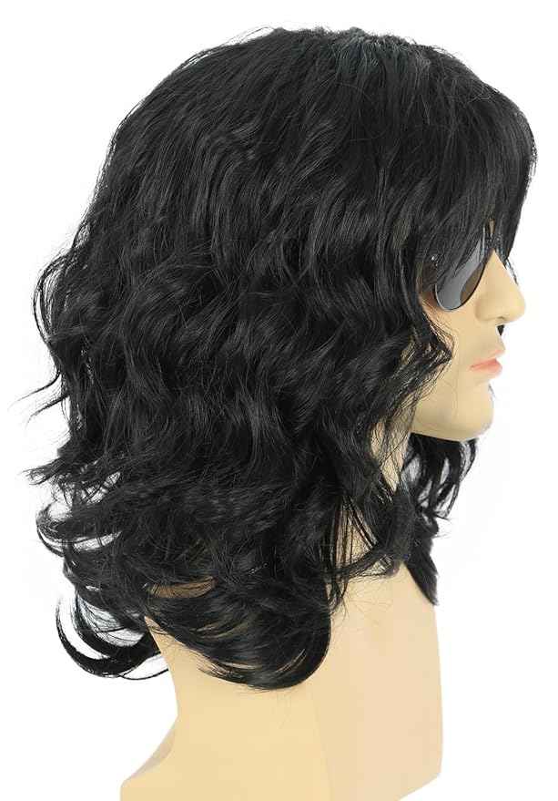 karlery California 70s 80s Rocker Wig Men Women Long Curly Black Halloween Costume Wig
