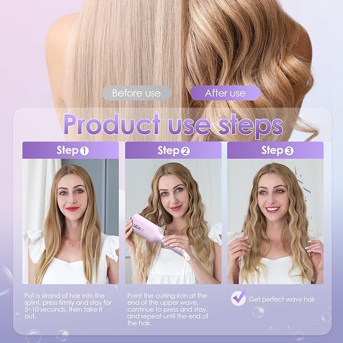 NOVUS Curling Iron Hair Crimper Waver - 1.25 Inch Anti-Scald Waves Curling Wand, Ionic Deep Waver Hair Curler Tool with Ceramic 2 Barrel for All Hair Types, Auto Shutdown Protection