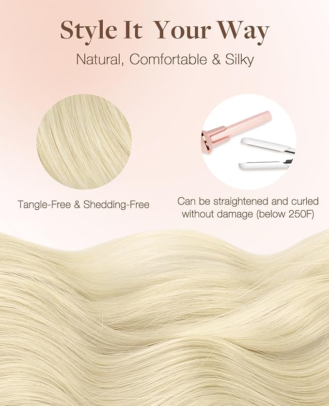 GOO GOO Invisi Edge Tape in Hair Extensions Human Hair, 60A Platinum Blonde 20pcs 22inch 50g, Virgin Remy Hair, Seamless Injected Tape, Natural Look