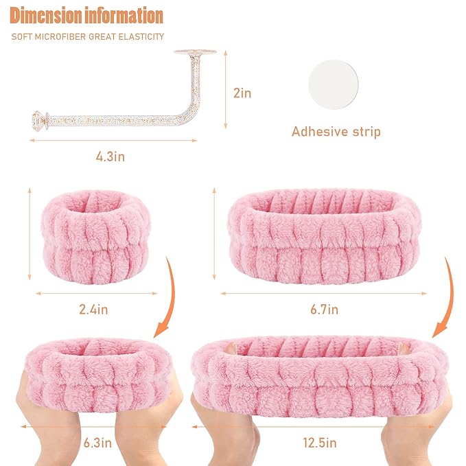 Face Wash Headband and Wristband Set of 2, Microfiber Wristbands for Washing Face Absorbent Spa Wristbands, Fitness