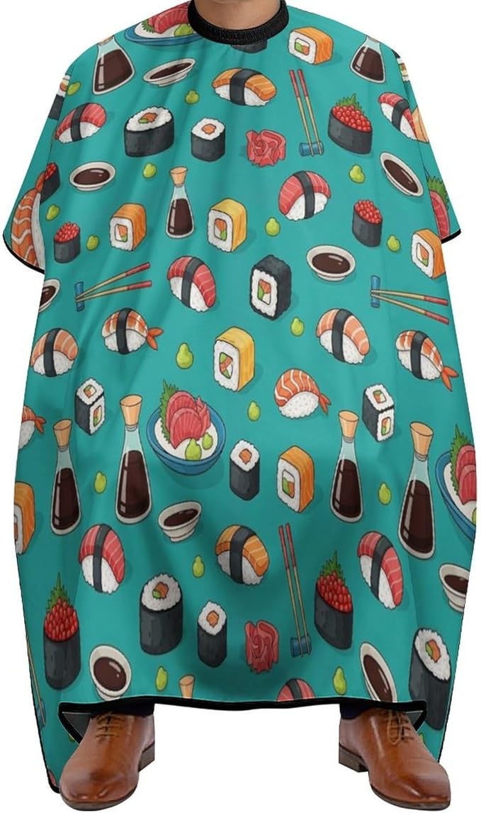 Women Seafood Sushi Prawn Wasabi Japanese Barber Hairdressing Cape, Full Coverage Hairdressing Haircut Apron for Barbers, Haircut Tools