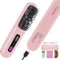 Cordless Hair Straightener Brush for Travel, 200 Million Negative Ionic Portable Hair Straightener Comb for Women with LED Display & 3 Temps, 30s Fast Heating USB Charging Smooth Frizz(Pink