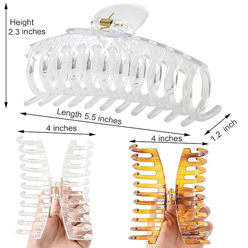 5.5 Inches Extra Large Hair Clips for Long Thick Hair Women’s Jumbo Hair Claw Clips 2 Counts in Set Hair Accessories (clear and brown)
