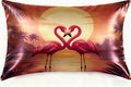 Pink Flamingos 1 Pack Satin Pillowcase for Hair and Skin Orange and Pink Sunset Imitation Silk Pillowcase with Hidden Zipper Soft Breathable Pillow Cover Standard Size for Bedroom Sofa 20”x26”