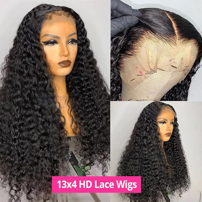 bangjazz 28 Inch HD Lace Frontal Wigs Human Hair Deep Wave Wig 13x4 Lace Front Wigs Human Hair 180 Density Curly Wigs for Black Women, Curly Lace Front Wig Natural Hairline Natural Color