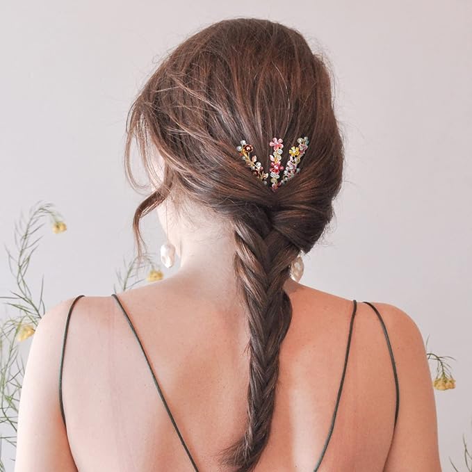 WILLBOND 12 Pieces Vintage Flower Hair Pins Women Barrette Bobby Pins Decorative Metal Gold Tone Hairpins Colorful Floral Design Hair Clips French Rhinestone Decorative Accessories for Women Girls