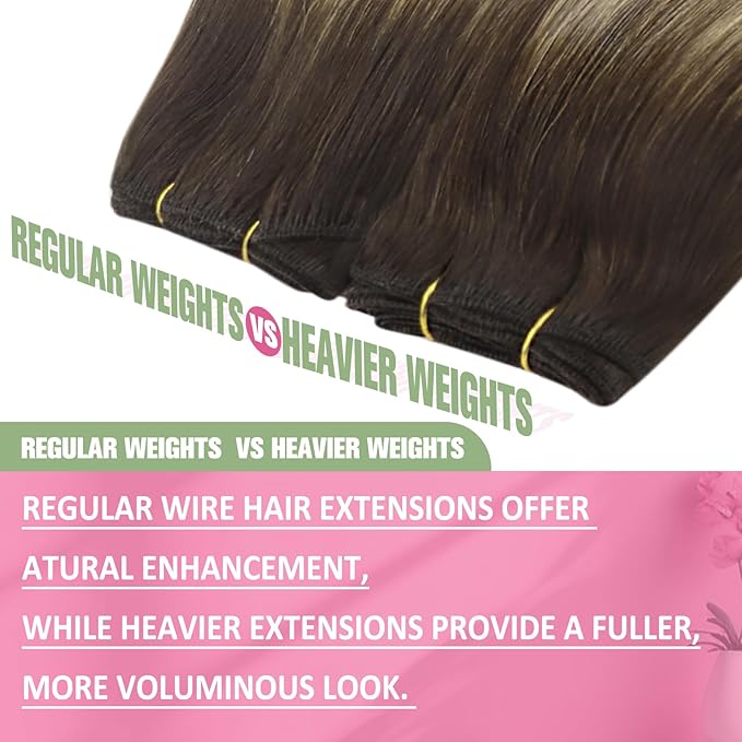 YoungSee 135G Brown Wire Hair Extensions Real Human Hair Balayage Hair Extension Invisible Wire Ombre Dark Brown with Ash Blonde Headband Hair Extension for Natural Look 24Inch