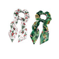 2 Piece Christmas Elastic Ribbon Bow Hair Ties Candy Cane Holly Knotted Bow for Ponytail Fashion Bow Hair Scrunchies with Flowing Tails No Damage