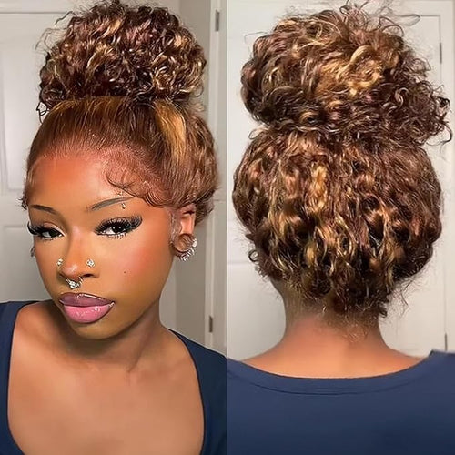 360 Deep Wave Lace Front Wigs Human Hair 220% Density Honey Blonde Deep Curly Human Hair wig Ombre Deep Wave 4/27 Highlight Lace Front Wigs Pre Plucked Wet And Wavy Water Wave Wig for Women 28 Inch