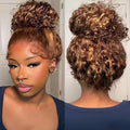 Hidden Strap 360 Water Wave 220% Density Honey Blonde Deep Curly Human Hair wig Ombre Deep Wave 4/27 Highlight Lace Front Wigs Pre Plucked Wet And Wavy Water Wave Wig for Women 20 Inch
