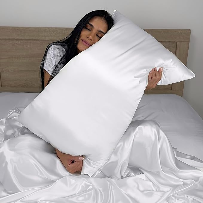 Mulberry Park 30 Momme 100% Pure Mulberry Silk Pillowcase - Luxury Charmeuse Weave for Hair and Skin, Cooling Silk Pillow Cover for Beauty Sleep - Standard Size 20"x26" / White