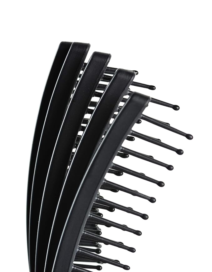 Premium Tangle Buster Brush – Soft Nylon Travel-Friendly Bristles – Long Durable Rubber Handle – Ideal for Wet and Dry Hair & Easy Grooming, Black Color