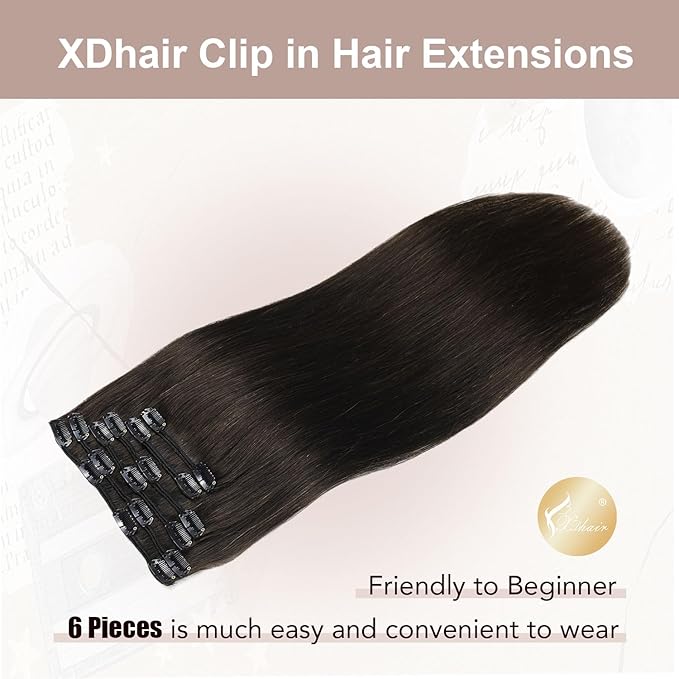 XDhair Clip in Hair Extensions Real Human Hair Natural black Clip in Remy Human Hair Extensions for Women 120g 22 Inch #1B