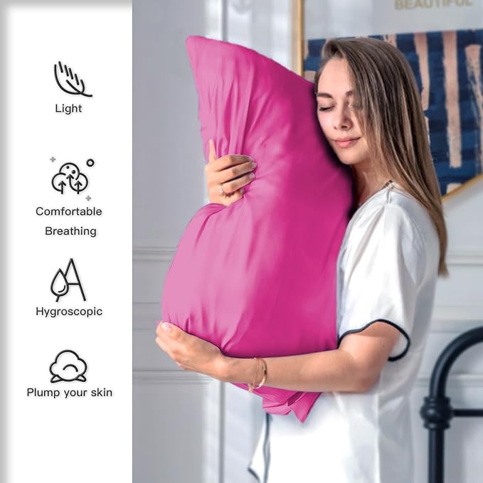Mulberry Silk Pillow Cases for Hair and Skin King Size Silk Pillowcase with Zipper Soft Breathable Smooth Cooling Satin Silk Pillow Covers for Sleeping (Hot Pink,20"X 36",1Pcs)