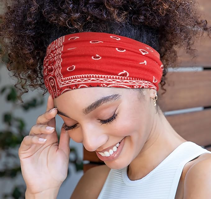 Huachi Bandana Headbands for Women Non Slip, Thick Womens Headbands Boho Elastic Hair Bands for Women's Hair, Stretchy Sweat Headband for Workout Running Working