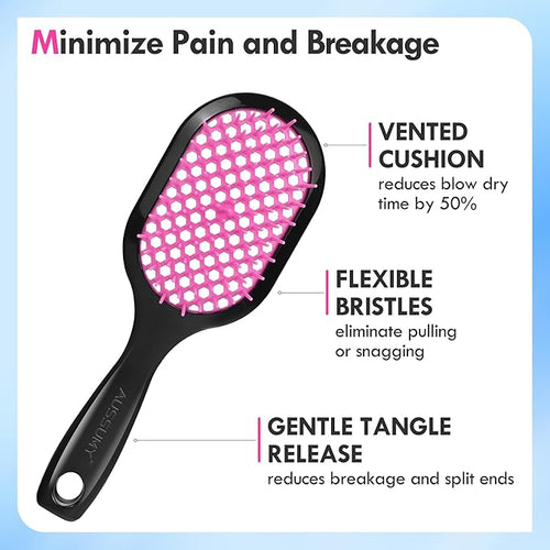 4 Pack Vented Detangling Hair Brush - Detangler Hairbrush with Soft Bristles for Effortless Tangle Free - Ideal for Wet Dry or Curly Damaged Hair for Women Men Kids