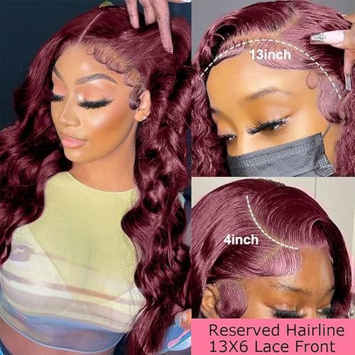 200% Density Burgundy Wig Human Hair 13x4 99j Burgundy Lace Front Wigs Human Hair Pre Plucked HD Transparent Lace Frontal Wigs Red Colored Wig 36Inch