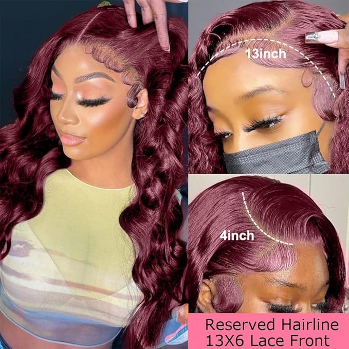 Burgundy Wig Human Hair 13x4 99j Burgundy Lace Front Wigs Human Hair Pre Plucked HD Transparent Lace Frontal Wigs Red Colored Wig 20 Inch
