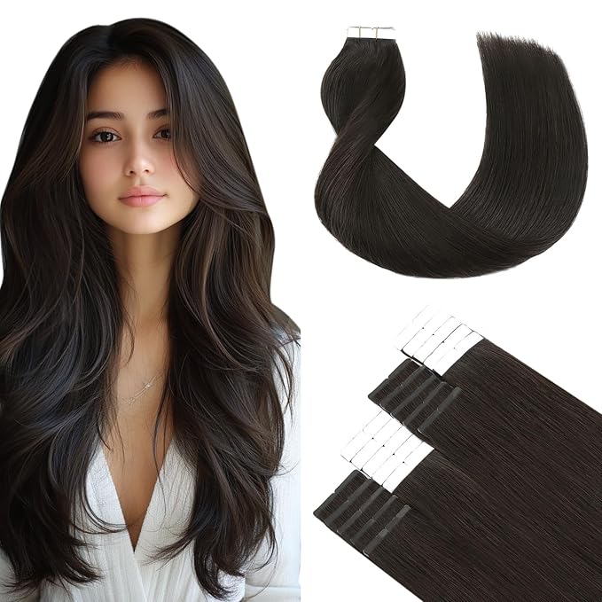 SURNEL Tape in Hair Extensions Human Hair 22 inch #2 Darkest Brown Tape in Hair Extensions 20pcs 50g(#2-22)