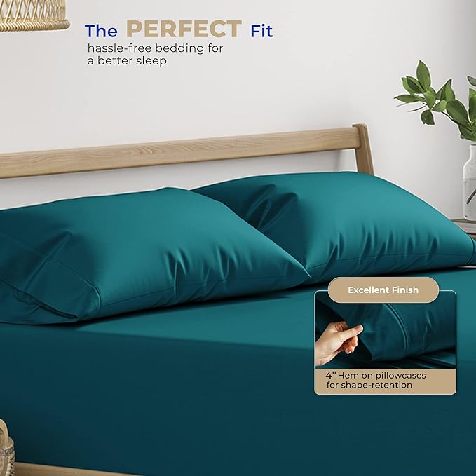 THREAD SPREAD 100% Cotton King Size Pillow Cases Set of 2-400 Thread Count Pillow Cases King Size Set of 2 (Teal), Luxuriously Soft Hotel Quality Sateen Weave Pillowcases, Crisp & Cool