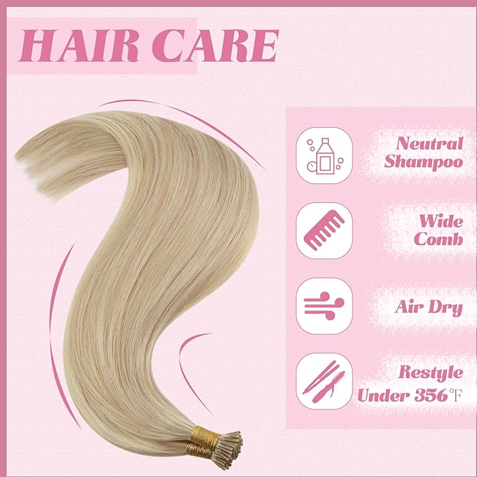 YoungSee Itip Hair Extensions Blonde Itip Hair Extensions Real Human Hair Ash Blonde Highlights Bleach Blond I Tip Hair Extension 20 Inch 50s 50g I-Tip Real Human Hair Extension