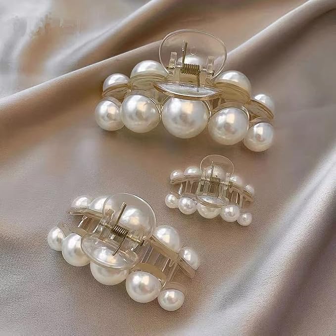 Hair Clips for Women, Large Pearl Hair Claw Clip Set Strong Hold No Slip, Banana Jaw Clip Barrettes, Hair Accessories Birthday Wedding Valentine's Day Gift for Girl Wife Styling Thick Thin (4 PCS)