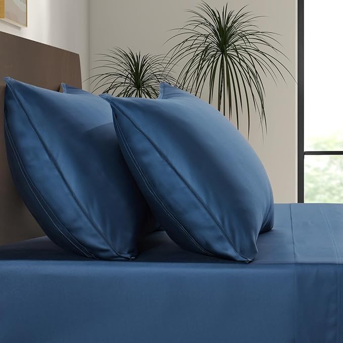 Luxury Bamboo Market | King Envelope Pillowcase Set | 100% Viscose Made from Bamboo | Organically Grown | Ultra Soft | Cooling | 2pcs [Midnight Blue]