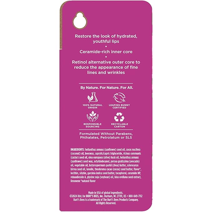 Burt’s Bees Renewing Lip Treatment, With Ceramides and Natural Retinol Alternative, Hydrates and Reduces Appearance of Fine Lines, Natural Origin, 0.16 oz