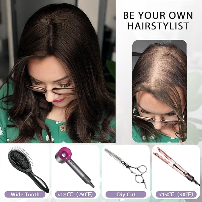 Hair Toppers for Women Real Human Hair, 3x5 Inch Injected Silk Base No Bangs 18 Inch Length 130% Density Hairpieces #1C Natural Black (Subtle Red Undertones in Sunlight)