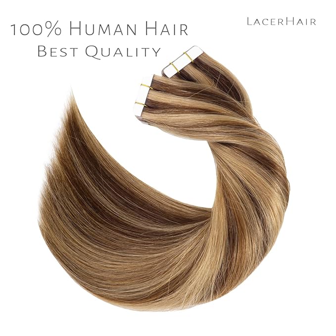Lacer Invisible Tape in Hair Extensions Human Hair Dark Brown to Golden Brown Seamless Natural Tape in Human Hair Extensions PU Skin Weft 50g 20pcs/set 22 Inch