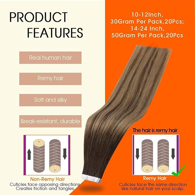 Full Shine Brown And Blonde Tape in Extensions Human Hair 20Pcs Rooted Tape in Hair Extensions Human Hair 16Inch Ombre Remy Seamless Invisible Dark Brown To Caramel Blonde Mixed Brown 2/3/27 50Gram