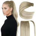 Ve Sunny Hair Extensions Ponytail Real Human Hair Wrap Around Clip in Ponytail Hair Extensions Straight Extensions Human Hair for Women Ash Grey Balayage Platinum Blonde 20inch 80G