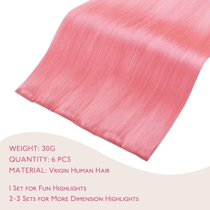 WENNALIFE Peach Pink Clip in Hair Extensions Real Human Hair 35g 6pcs 24 Inch Colored Hair Extensions for Kids Women Colorful Hair Pieces Pop-up Style Straight Extensiones De Cabello Humano Con Clip