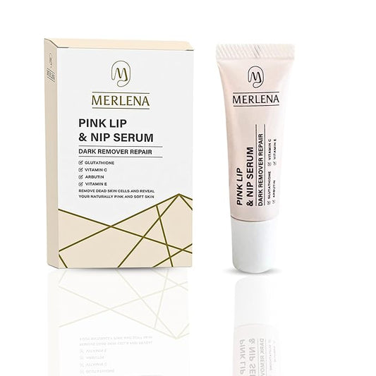 Merlena Pink Lip & Nip Serum - Hydrates and Repairs Dry, Peeling Lips and Nipples, Adds Collagen for Plumpness, Soothes Flaky Skin, Organic Vitamin C & E Formula 8ml