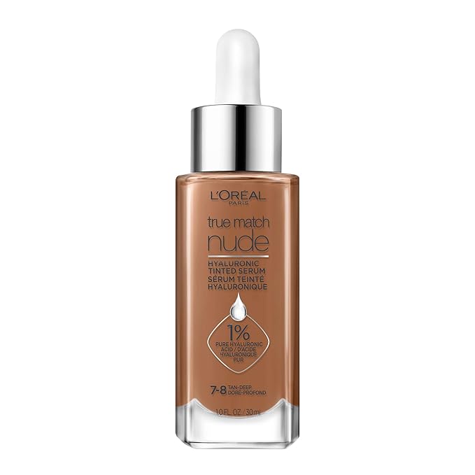 L'Oreal Paris True Match Nude Hyaluronic Tinted Serum Foundation with 1% Hyaluronic acid, Tan-Deep 7-8, 1 fl. oz.