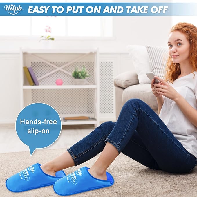 Hilph Foot Ice Pack Slippers for Plantar Fasciitis 2 Packs, Reusable Hot Cold Packs Gel Ice Slipper for Foot and Broken Toes, Gout, Foot Surgery, Neuropathy, Diabetic, Swollen, Light Blue