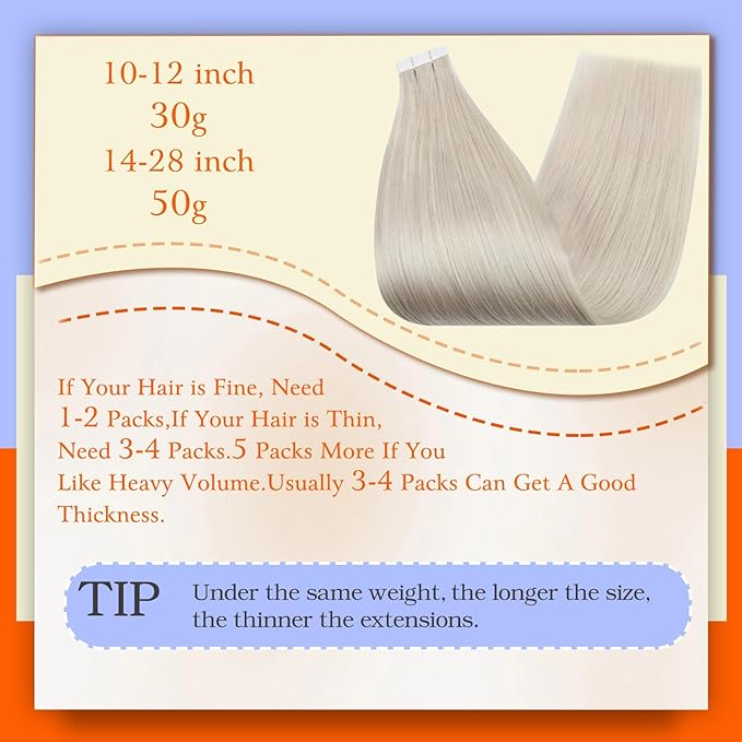 Full Shine Human Hair Tape in Extensions Color 1000 Blonde Tape in Hair Extensions PU Silky Straight Remy Skin Weft Invisible Seamless Extension Double Sided Adhesive for Wedding 30G 20Pcs 12Inch