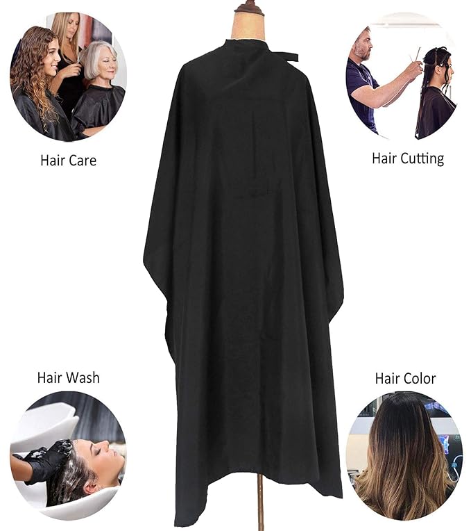 Salon Barber Hairdressing Capes with Snaps Hair Cutting Cape Hair Stylist for Women Men Adults Kids Black Waterproof (8PCS)