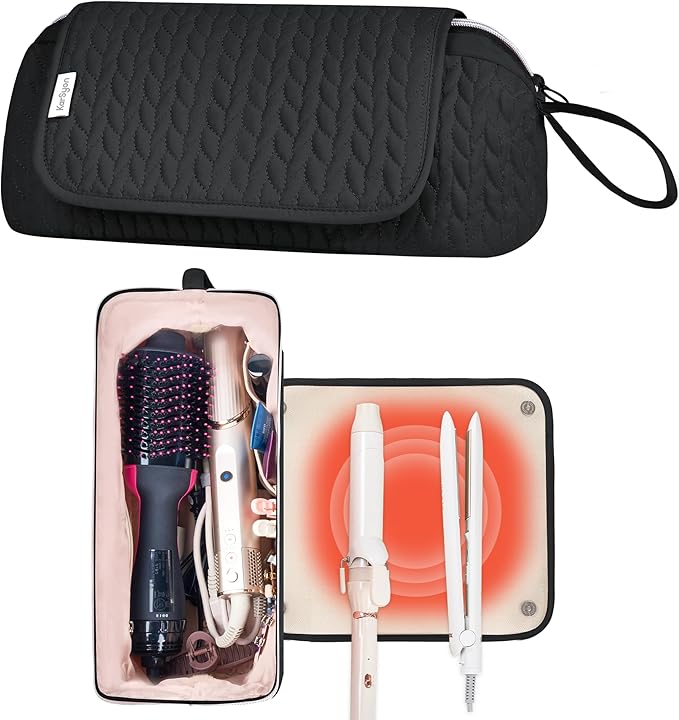 Hair Tools Travel Bag Karsyon Heat Resistant Mat Case Hot Tools Straightener, Curling Iron,Hair Dryers,Haircare Accessories Travel Essentials for Women 2 in 1 Organizer Bags (Black)