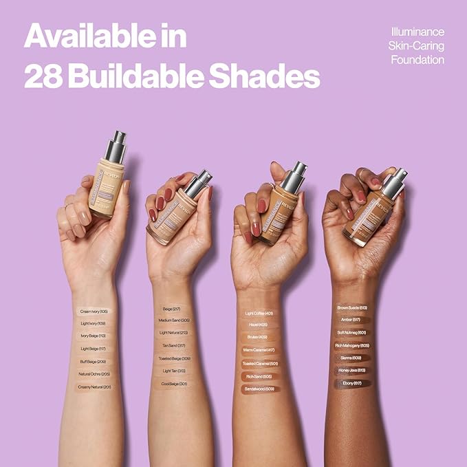 Revlon Illuminance Skin-Caring Liquid Foundation, Hyaluronic Acid, Hydrating and Nourishing Formula with Medium Coverage, 517 Amber (Pack of 1)