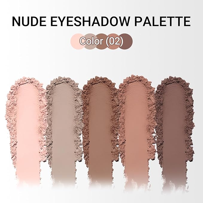 Erinde 5 Colors Matte Eyeshadow Palette Makeup, Neutral Nude Brown Light Brown Cool-Toned Taupe Eye Shadow, Long Wearing Waterproof Everyday Eye Makeup for Brown Eyes, 02