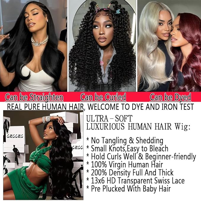 Body Wave Lace Front Wigs Human Hair Pre Plucked Glueless Wig 13x6 HD Lace Front Wigs Human Hair 200% Density Frontal HD Lace Wigs for Women 22 Inch