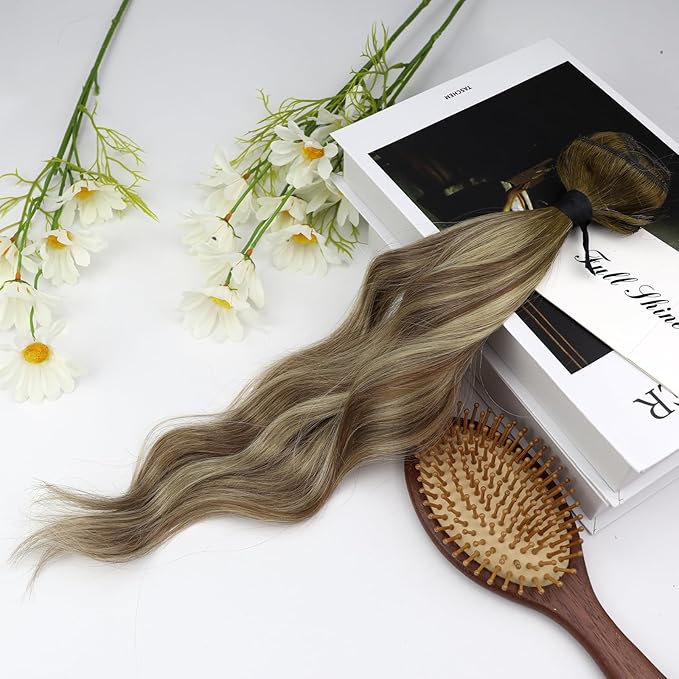 Full Shine Human Hair Clip in Extensions for Woman 14 Inch Medium Brown Ombre to Light Brown and Medinum Blonde Hair Extensions Clip ins Softness 3 PCS 60 Grams